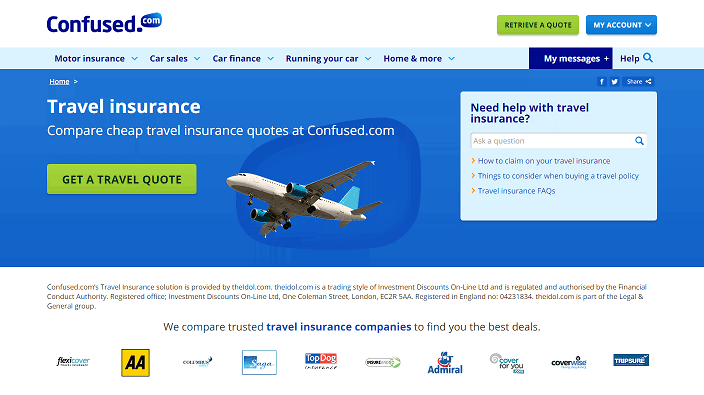 Confused.com Travel Insurance Homepage Screenshot
