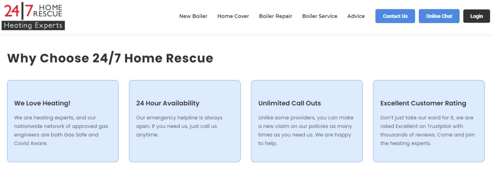 24|7 Home Rescue Homepage Screenshot