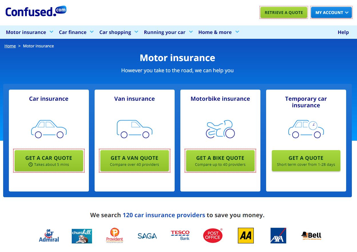 Confused.com Motor Insurance Homepage