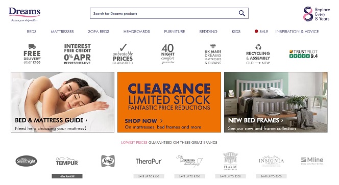 Dreams Homepage Screenshot