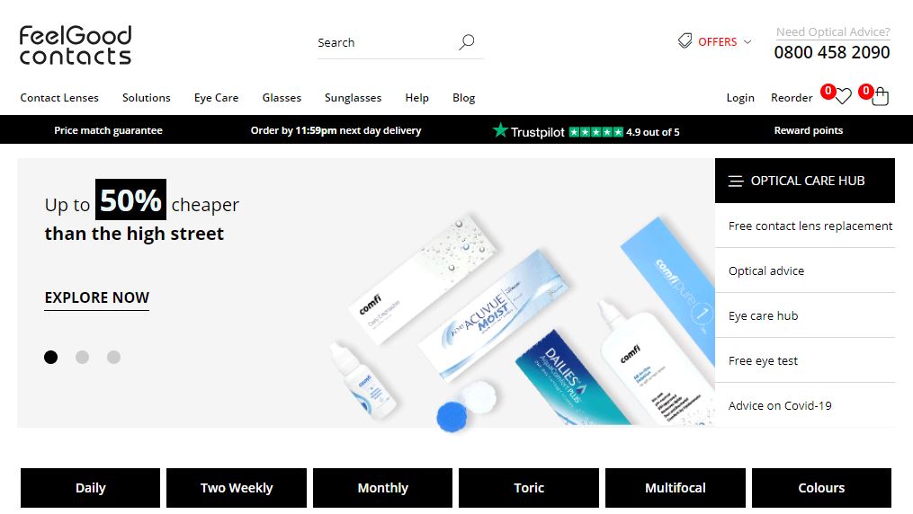Feel Good Contact Lenses Homepage Screenshot