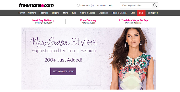 Freemans Homepage Screenshot