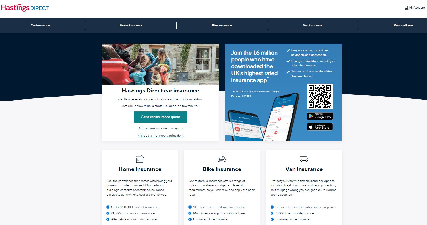 Hastings Direct Car Insurance Homepage Screenshot