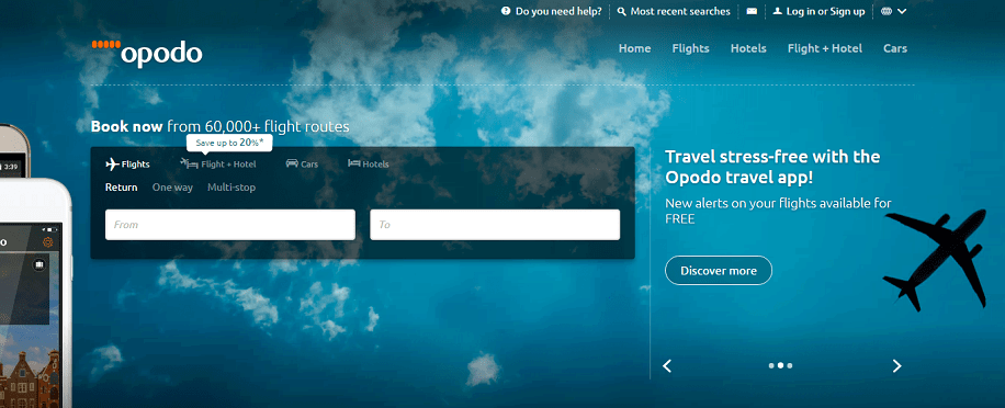 Opodo Homepage Screenshot