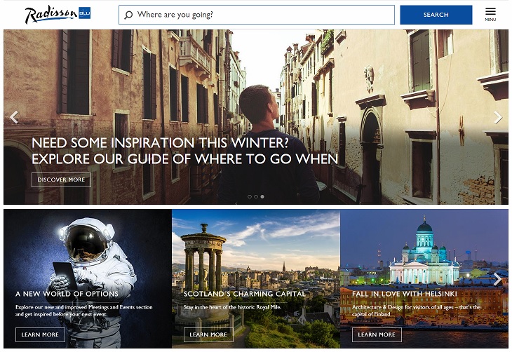 Radisson Blu Homepage Screenshot