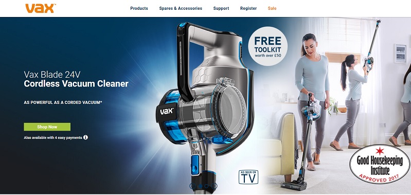 Vax Homepage Screenshot