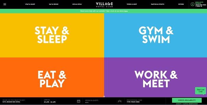 Village Hotels Website homepage Screenshot